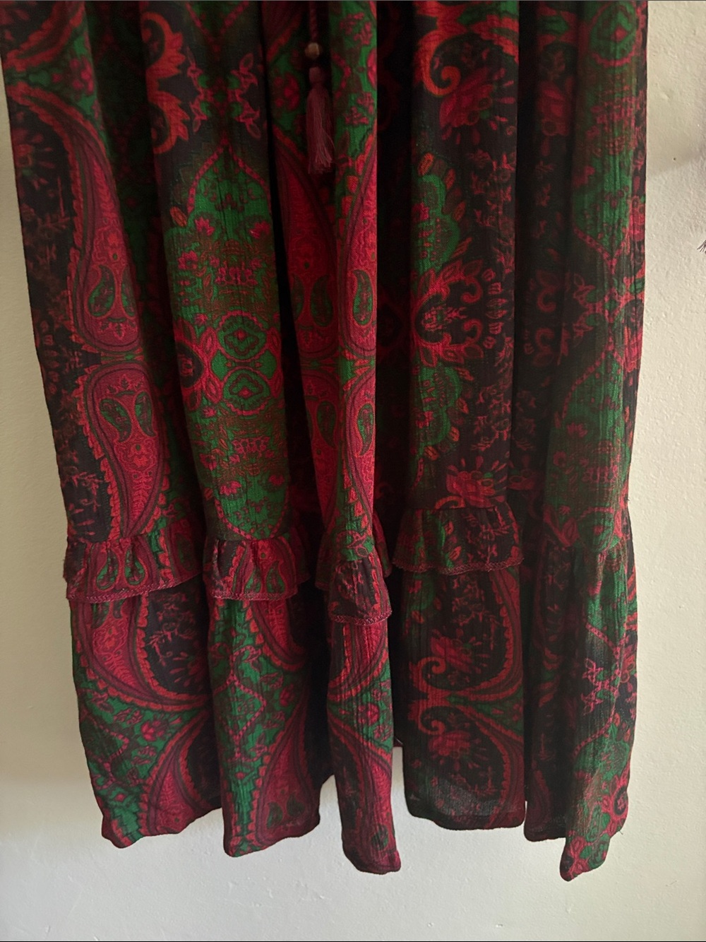 Bohemian Paisley V-Neck Maxi Dress in Burgundy and Green - Picture 5 of 8
